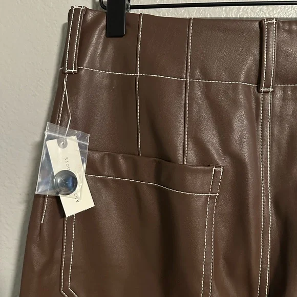 Anthropologie Maeve Colette Cropped Wide-Leg Pants Maeve Faux-Leather Top-Stitch - Picture 8 of 9